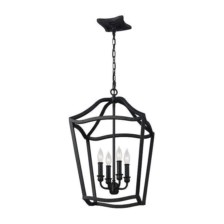 Image 1 Feiss Yarmouth 14 3/4 inch Wide Antique Iron 4-Light Foyer Pendant Light