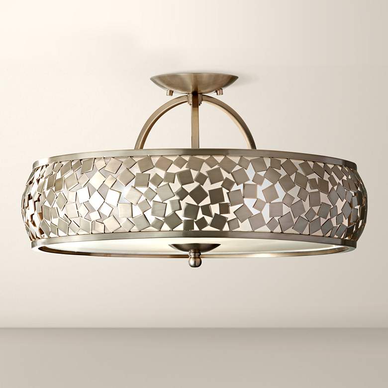 Image 1 Feiss Zara 19 inch Wide Brushed Steel Ceiling Light