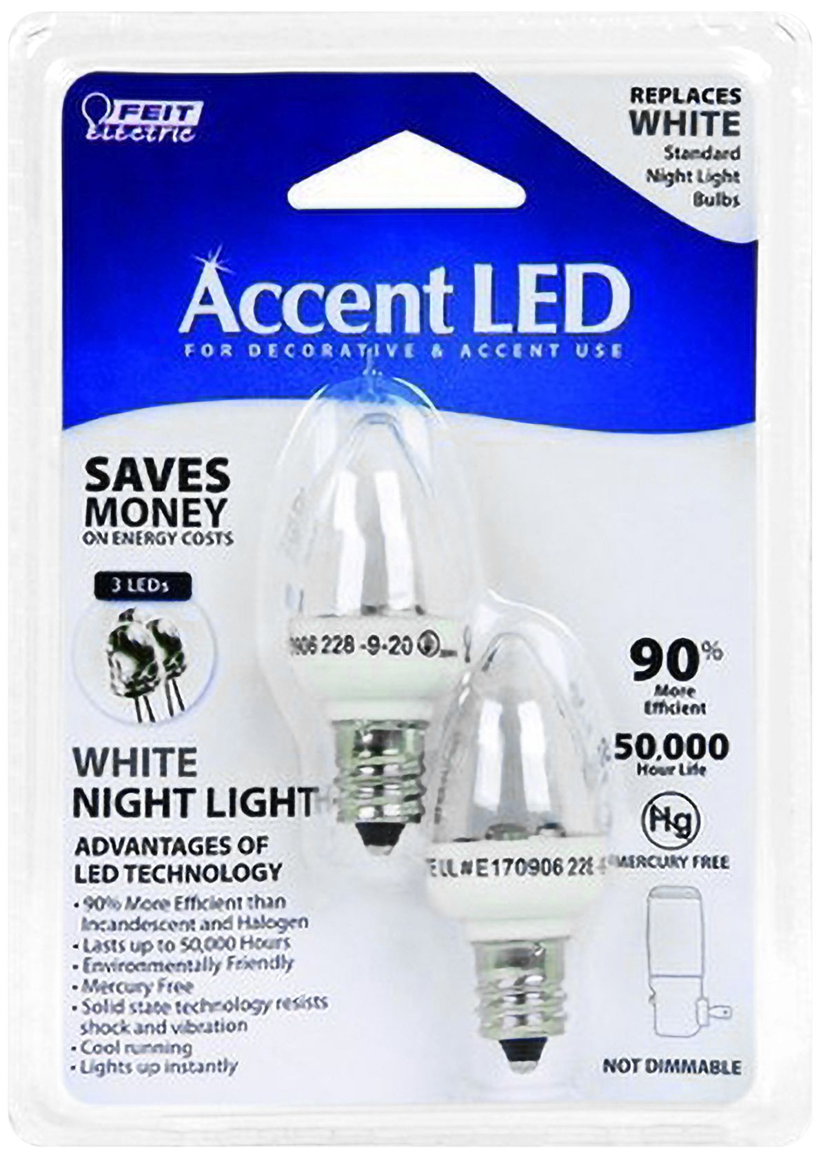 Feit 1 Watt Clear Accent Night Light LED Bulbs 2 Pack 61H66