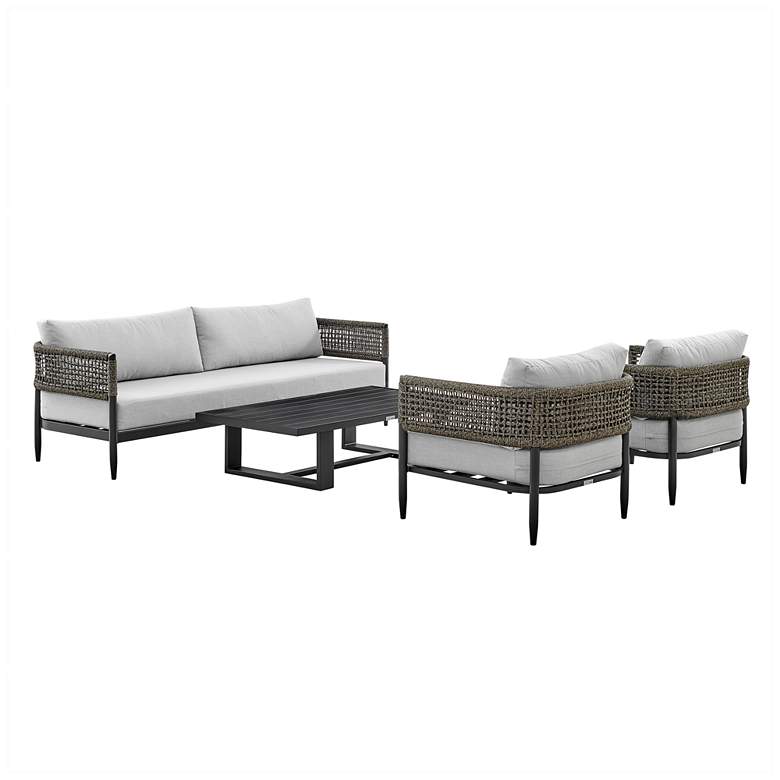 Image 1 Felicia 4 Piece Outdoor Black Aluminum, Rope Conversation Set with Fabric