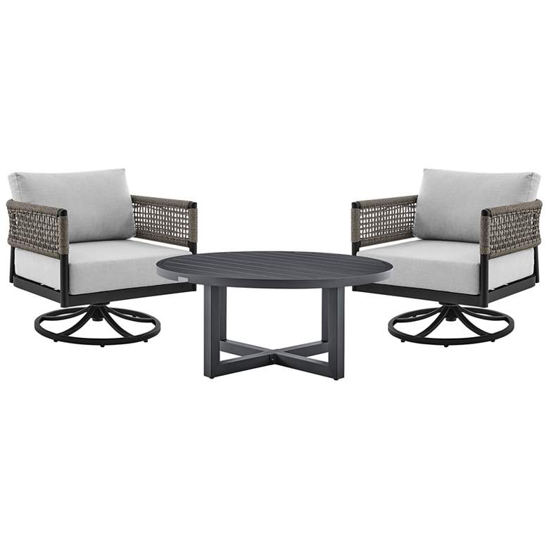 Image 1 Felicia and Argiope 3 Piece Outdoor Swivel Seating Set in Aluminum and Rope