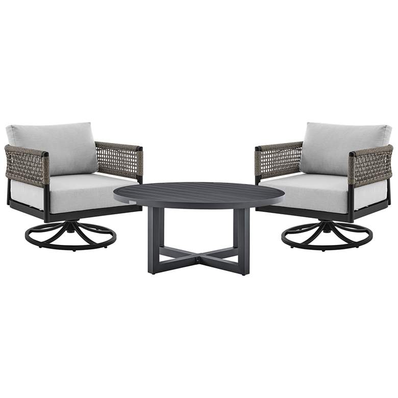Image 1 Felicia and Argiope 3 Piece Outdoor Swivel Seating Set in Aluminum and Rope