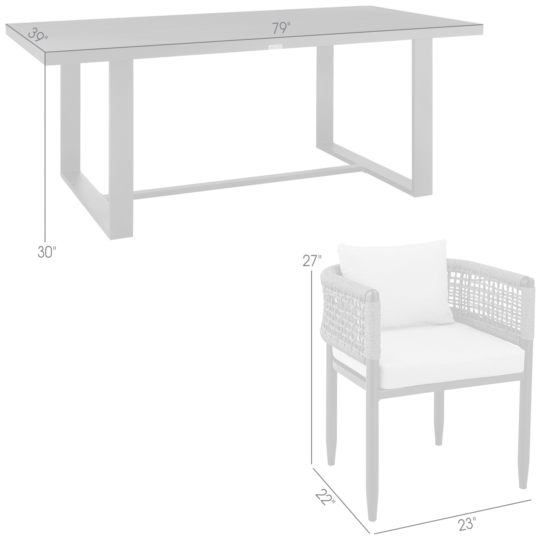 Felicia Outdoor 7-Piece Dining Table Set in Aluminum with Rope and Cushions
