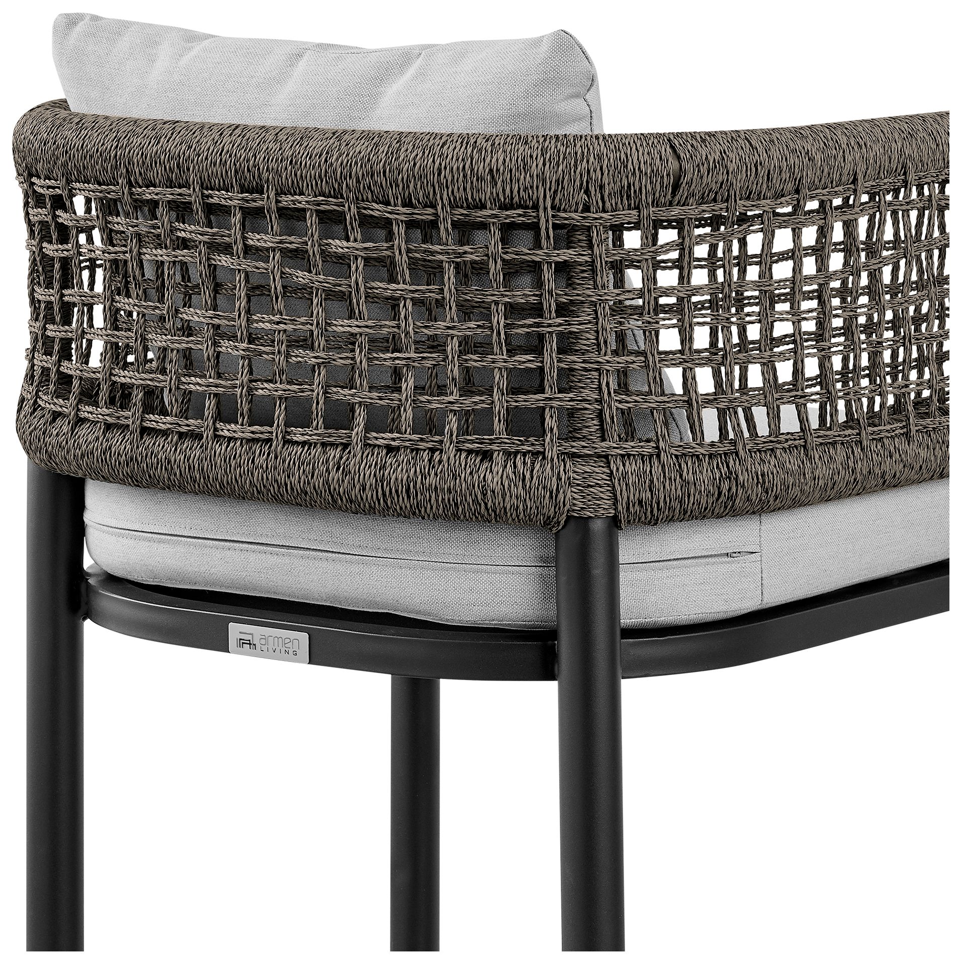 Felicia Outdoor Patio Bar Stool in Aluminum with Rope and Cushions