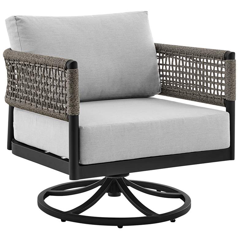 Image 1 Felicia Outdoor Patio Swivel Rocking Chair in Black Aluminum and Grey Rope