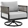Felicia Outdoor Patio Swivel Rocking Chair in Black Aluminum and Grey Rope