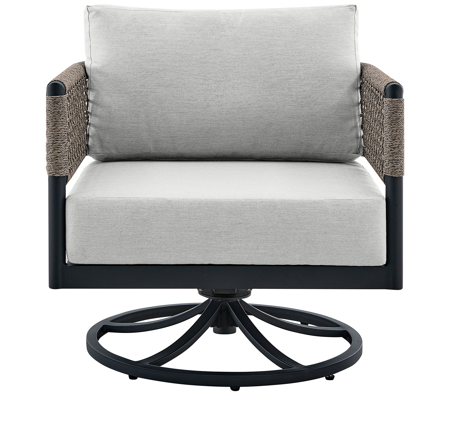 Image 3 Felicia Outdoor Patio Swivel Rocking Chair in Black Aluminum and Grey Rope more views