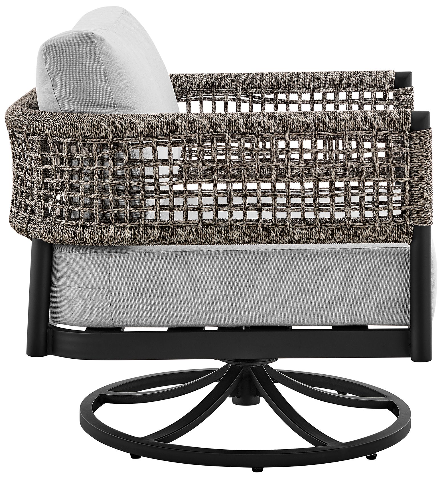 Image 4 Felicia Outdoor Patio Swivel Rocking Chair in Black Aluminum and Grey Rope more views