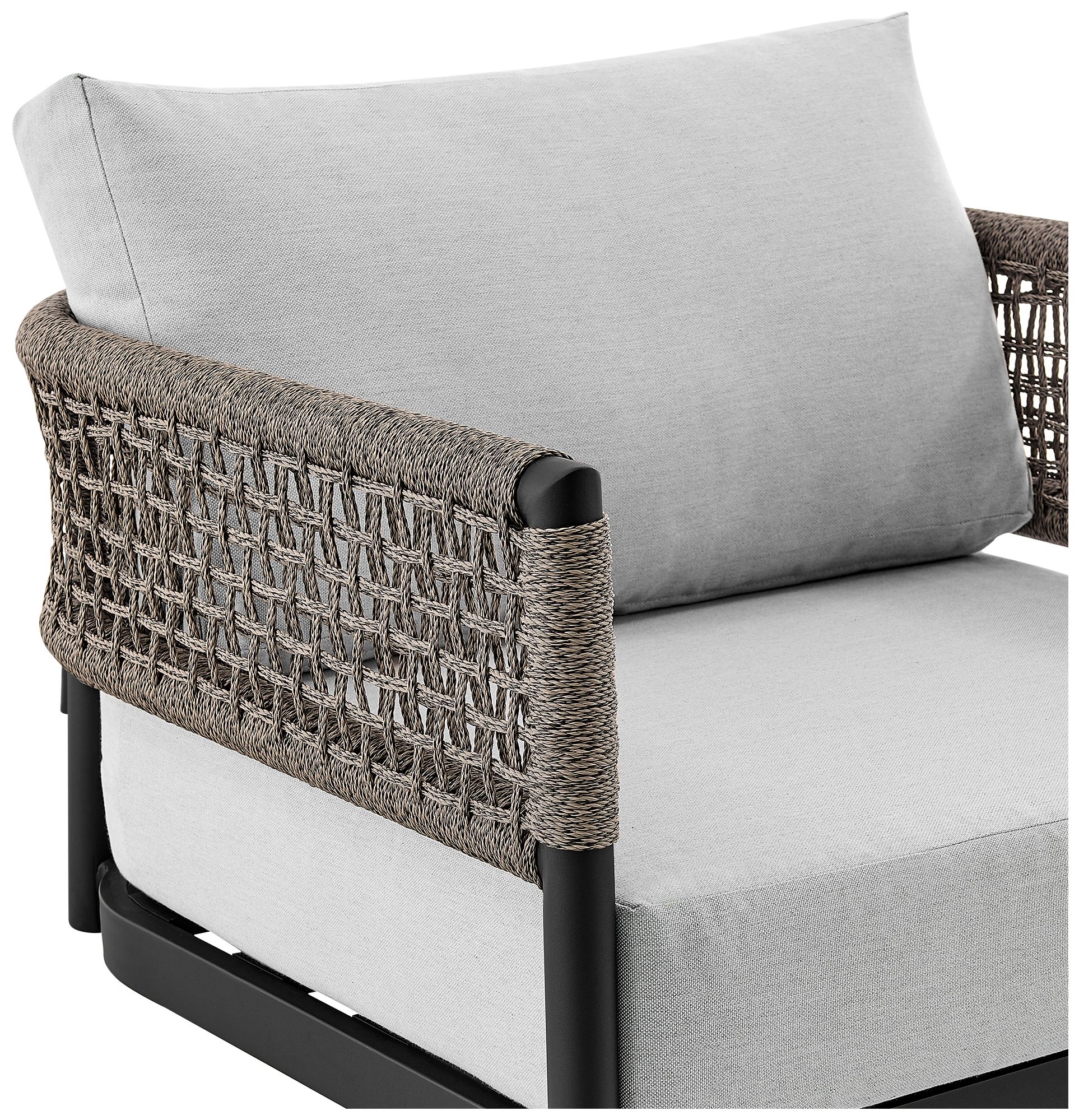 Image 6 Felicia Outdoor Patio Swivel Rocking Chair in Black Aluminum and Grey Rope more views