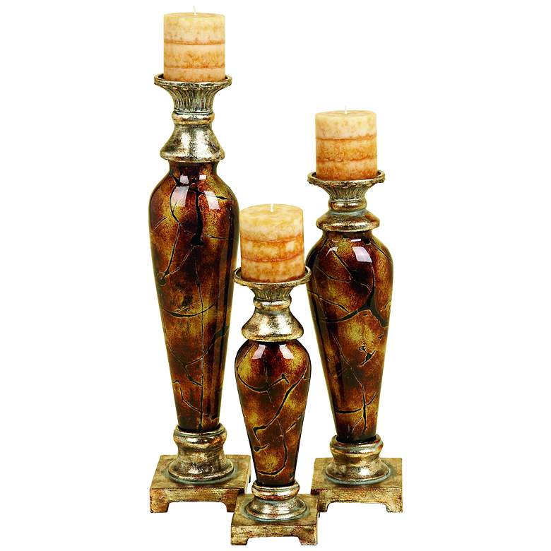 Image 1 Felida Cracked Gold 3-Piece Pillar Candle Holder Set
