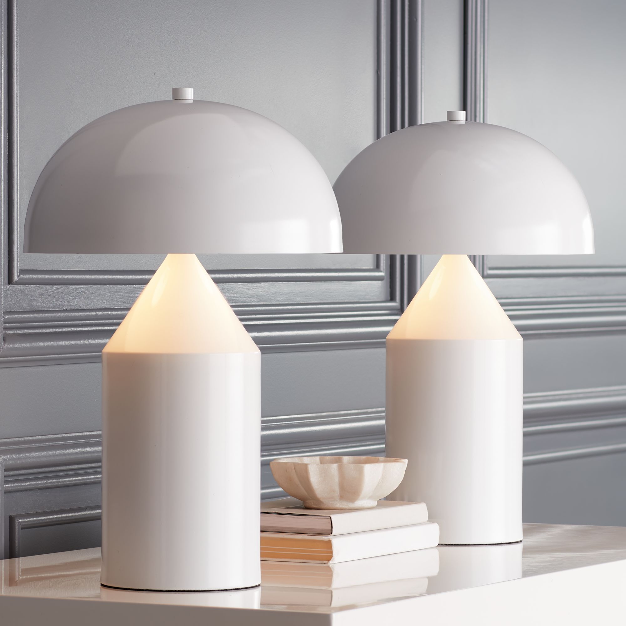 Felix Modern White Mushroom Dome Table Lamps Set of 2 - #95N75 | Lamps Plus