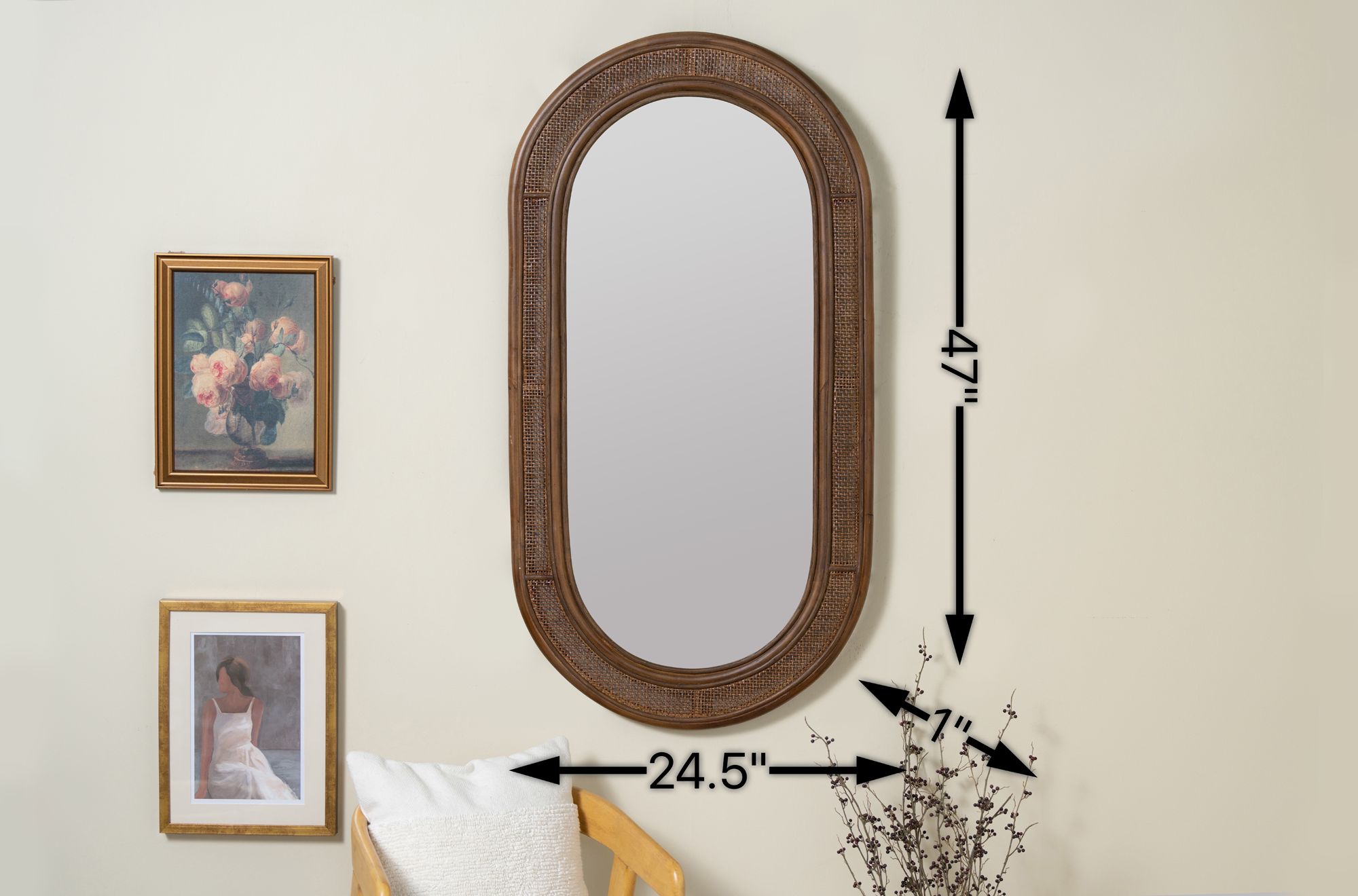 Image 7 Felize Walnut Finish 47" x 25" Wooden Pill-Shaped Wall Mirror more views