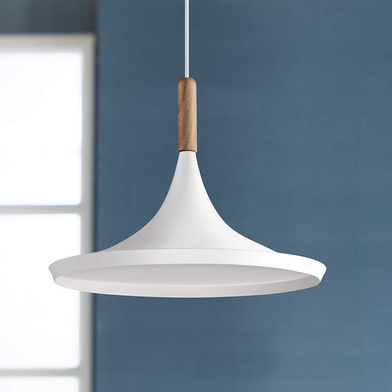 Image 1 Felton White Aluminum and Wood 14" Wide Pendant Light