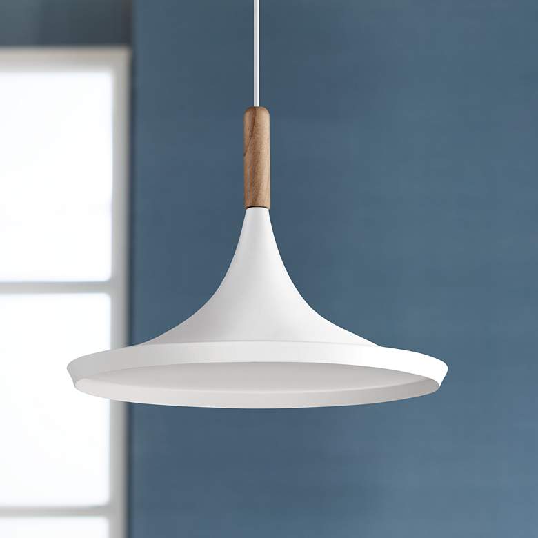 Image 1 Felton White Aluminum and Wood 14 inch Wide Pendant Light