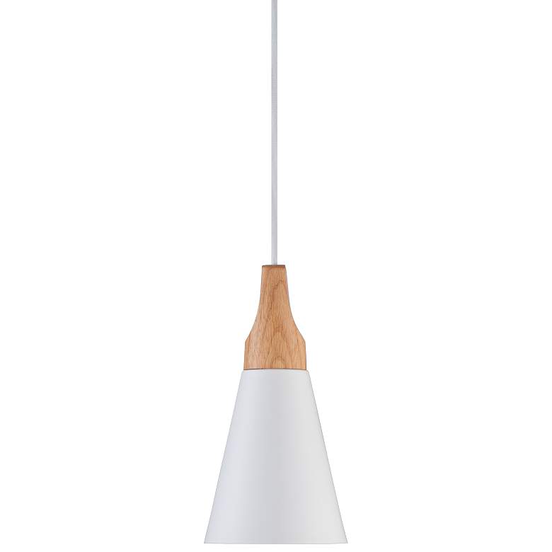 Image 1 Felton White Aluminum and Wood 5 1/2 inch Wide Cone Mini Pendant