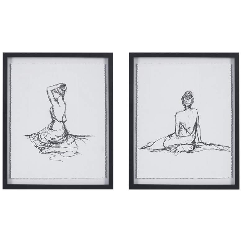 Image 2 Feminine Figures 21" High 2-Piece Framed Wall Art Set