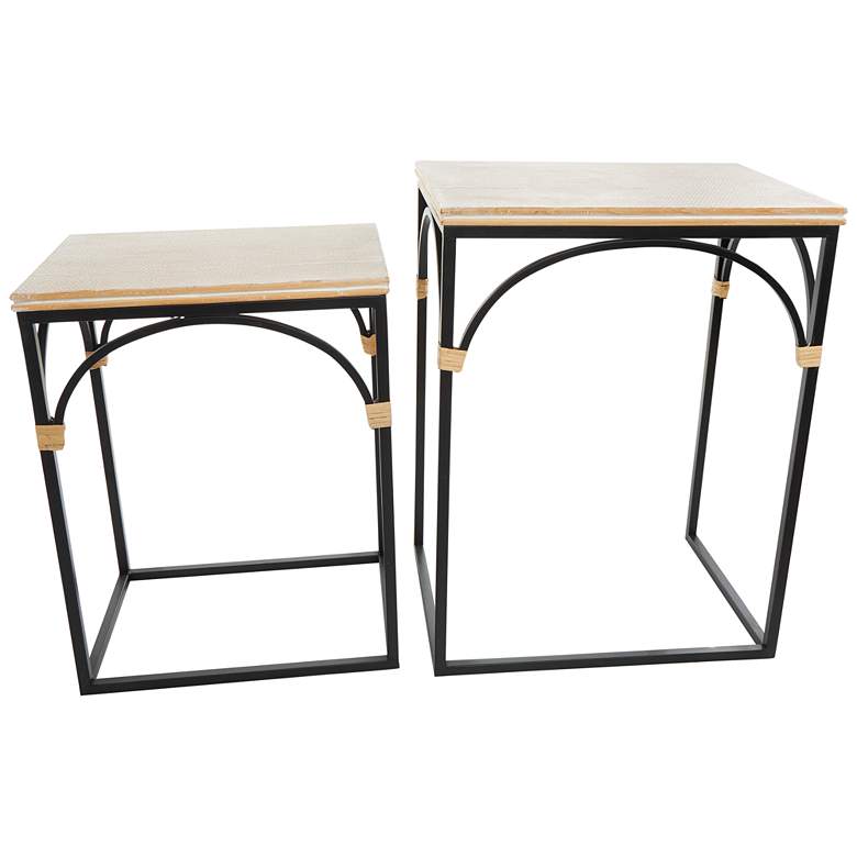 Image 2 Fenmore Brown Wood Black Iron Accent Tables Set of 2