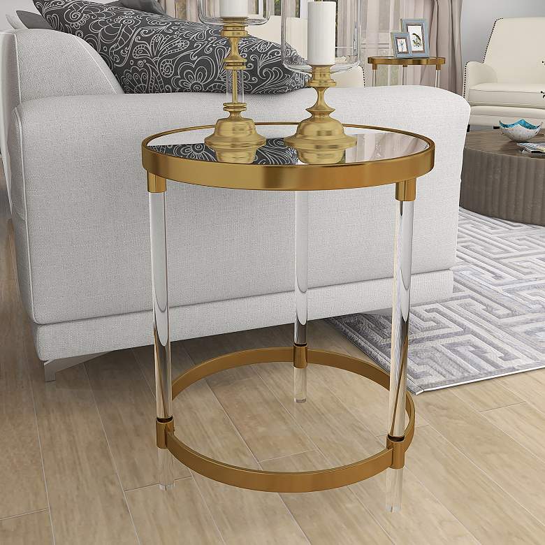 Image 1 Fenster 19"W Mirrored Gold Iron Round Accent End Table