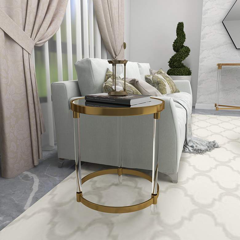 Image 6 Fenster 19"W Mirrored Gold Iron Round Accent End Table more views