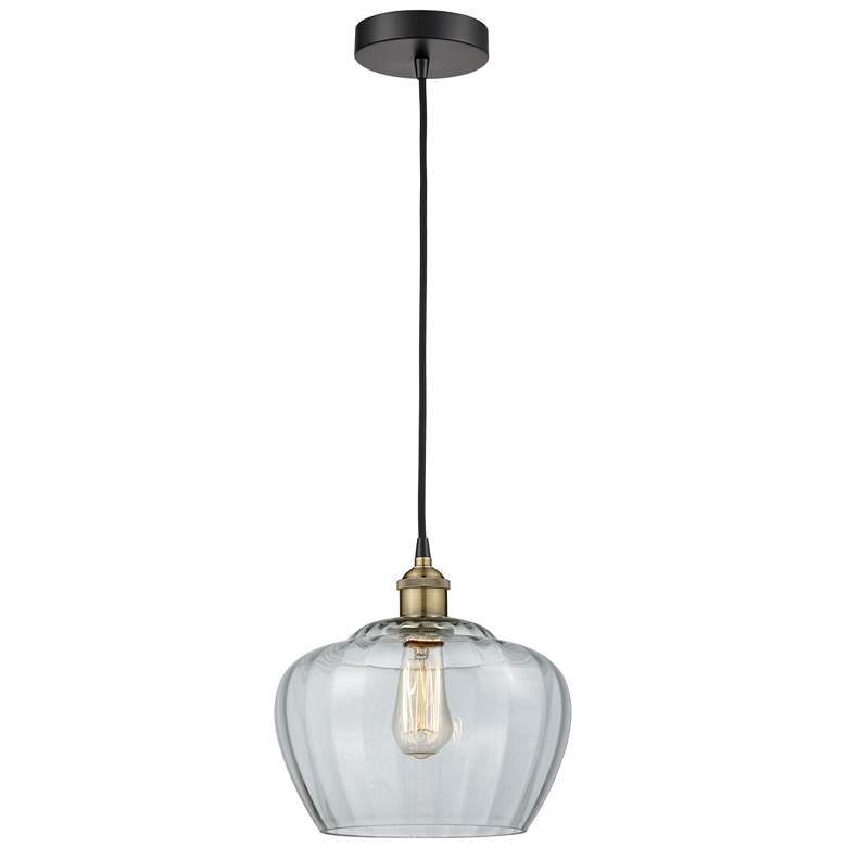Image 1 Fenton 11" Wide Black Brass Corded Mini Pendant With Clear Shade