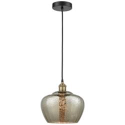 Fenton 11"W Black and Antique Brass Cord Hung Mini Pendant