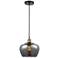 Fenton 11"W Black Antique Brass Mini Pendant w/ Smoke Glass