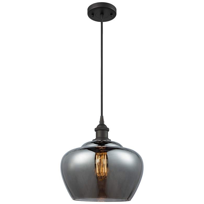 Image 1 Fenton 11"W Oil-Rubbed Bronze Mini Pendant with Smoke Glass
