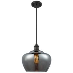 Fenton 11"W Oil-Rubbed Bronze Mini Pendant with Smoke Glass