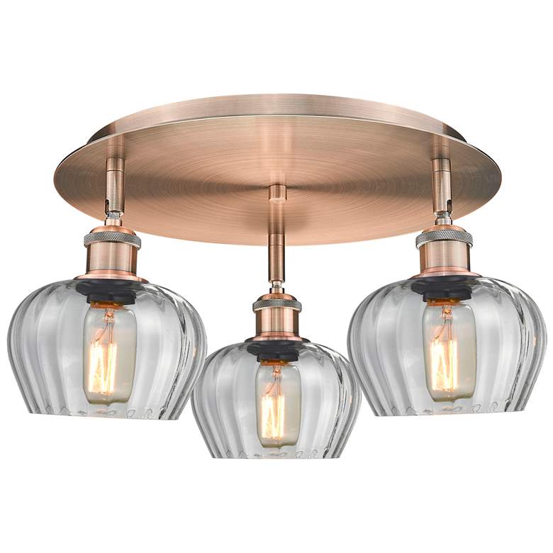 Image 1 Fenton 18.25 inchW 3 Light Antique Copper Flush Mount With Clear Glass Sha