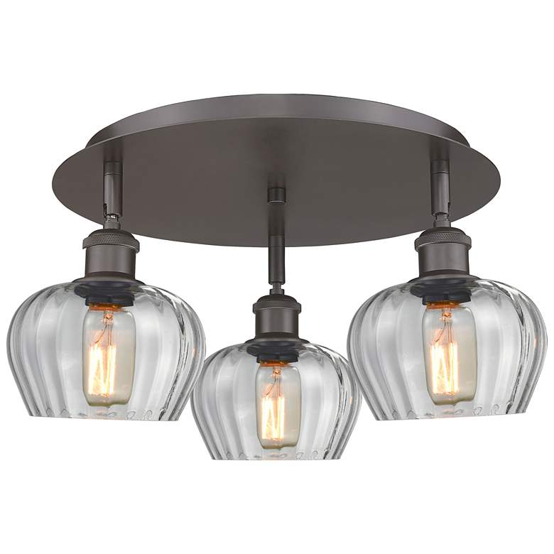 Image 1 Fenton 18.25 inchW 3 Light Oil Rubbed Bronze Flush Mount With Clear Glass 