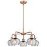 Fenton 24.5"W 5 Light Antique Copper Stem Hung Chandelier With Clear S