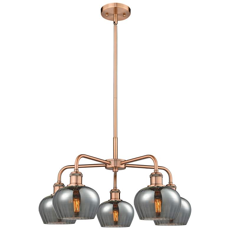 Image 1 Fenton 24.5 inchW 5 Light Copper Stem Hung Chandelier With Smoke Shade
