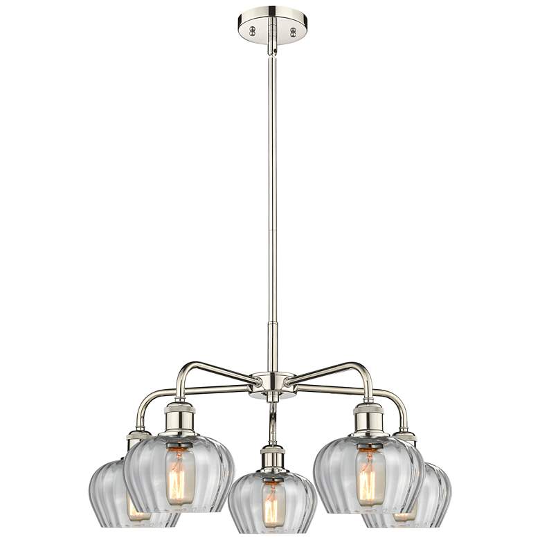Image 1 Fenton 24.5"W 5 Light Polished Nickel Stem Hung Chandelier With Clear 