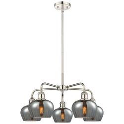 Fenton 24.5&quot;W 5 Light Polished Nickel Stem Hung Chandelier With Smoke