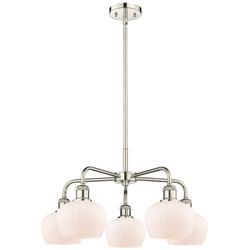 Fenton 24.5&quot;W 5 Light Polished Nickel Stem Hung Chandelier With White