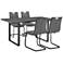 Fenton and Pacific 5 Piece Modern Rectangular Dining Set in Gray Fabric