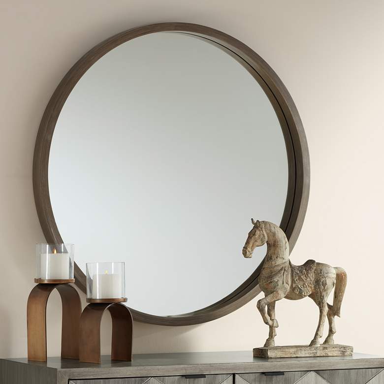 Image 1 Ferguson Brush Gray Wood 34" Round Wall Mirror
