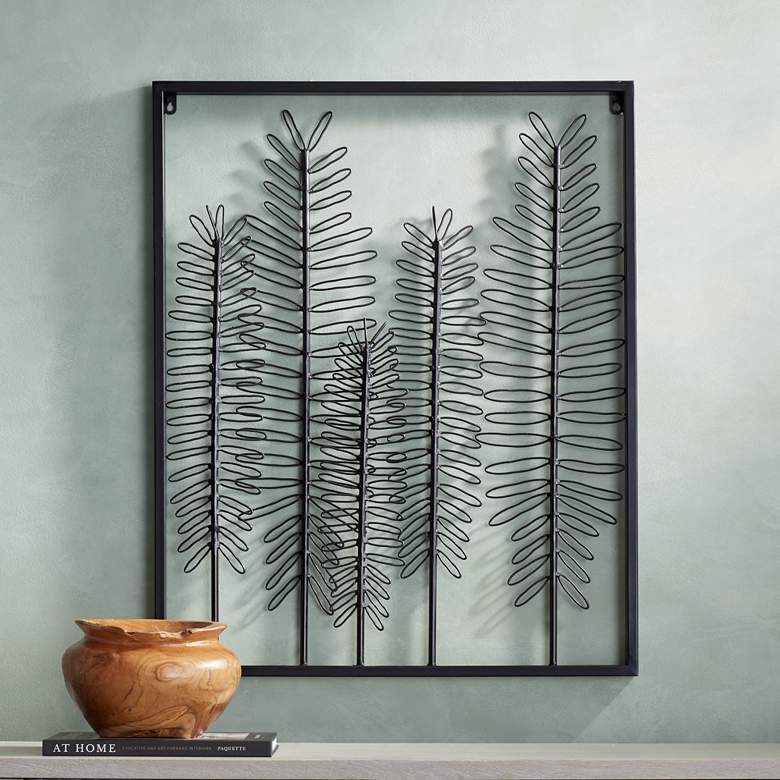 Image 1 Fern 32 1/4 inch High Glossy Dark Gray Metal Framed Wall Art