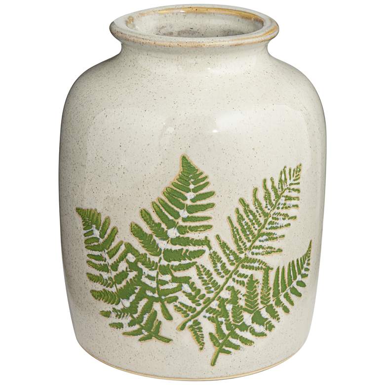 Image 1 Fern White and Green 7 1/2 inch High Porcelain Decorative Vase