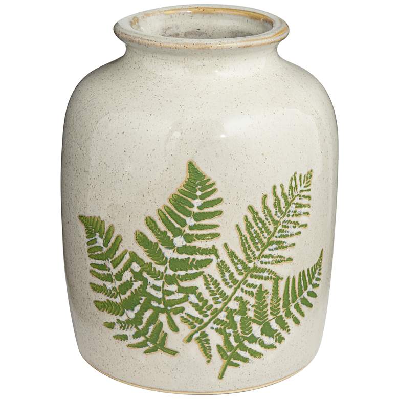 Image 1 Fern White and Green 7 1/2" High Porcelain Decorative Vase