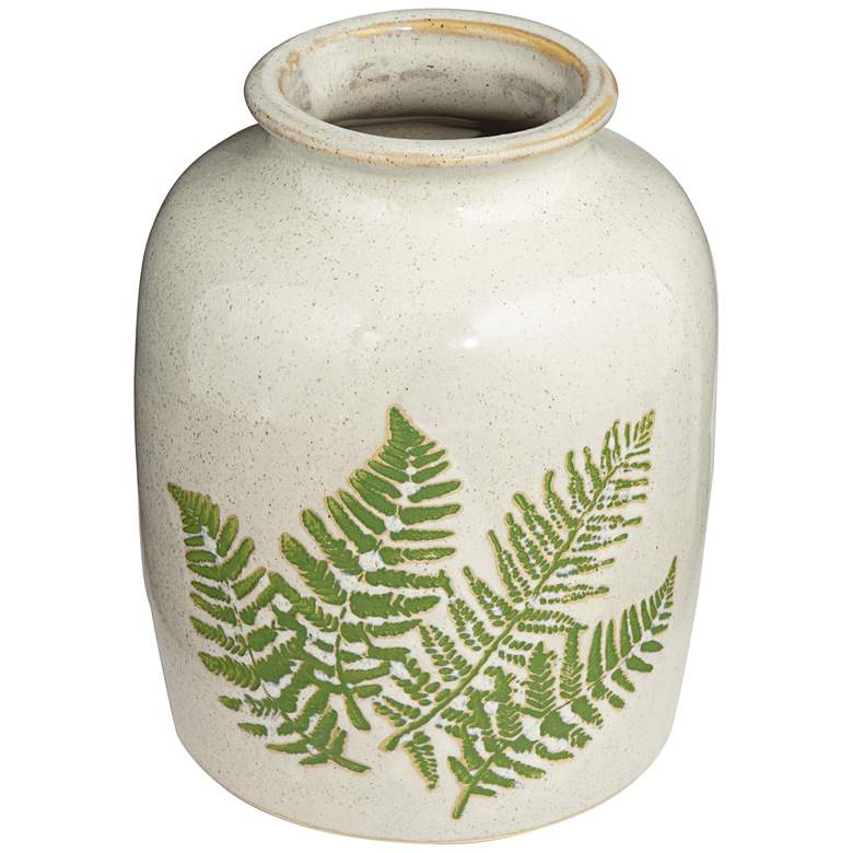 Fern White and Green 7 1/2&quot; High Porcelain Decorative Vase more views