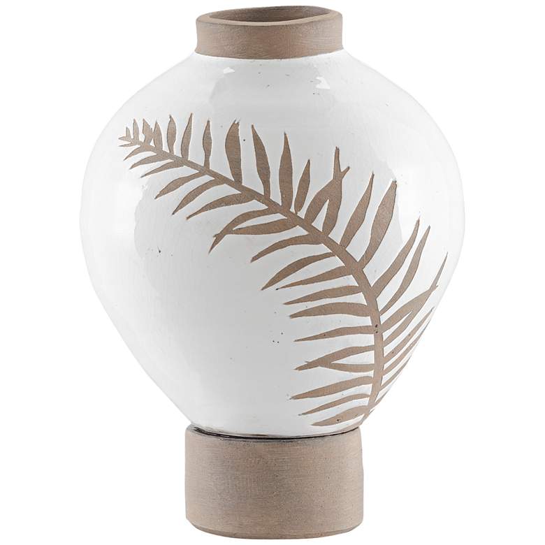 Image 1 Fern White and Tan 11 1/4" High Terracotta Decorative Vase