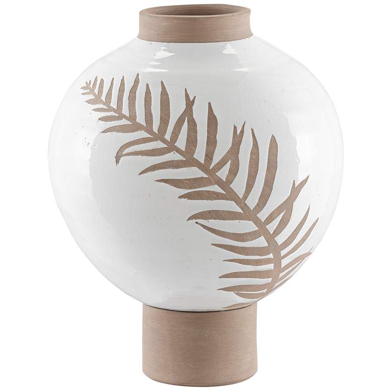 Image 1 Fern White and Tan 15" High Terracotta Decorative Vase