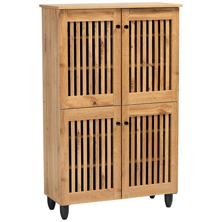 Image 2 Fernanda 30" Wide Oak Brown Wood 4-Door Shoe Storage Cabinet
