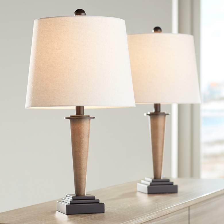Image 1 Fernbank 23 1/2" High Bronze USB Table Lamps Set of 2