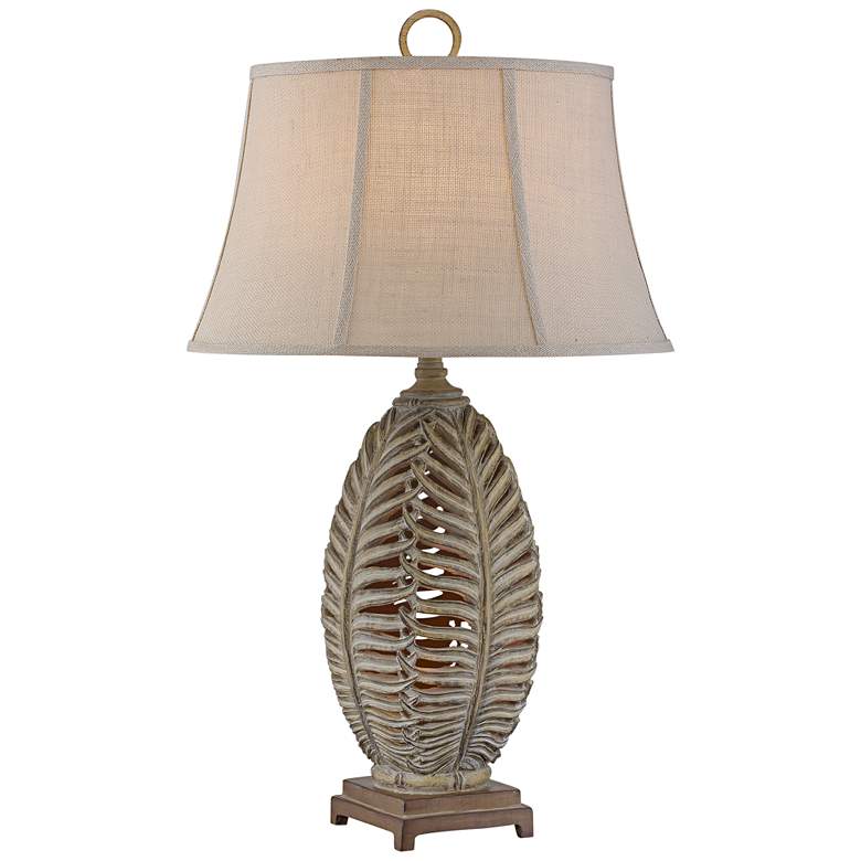 Image 1 Ferns Antique Bronze-Gray Sculpted Table Lamp with Nightlight
