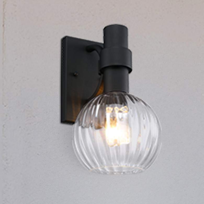 Image 1 Fernwood 7.5 in. 1-Light Black Outdoor Wall Sconce Light for Porches
