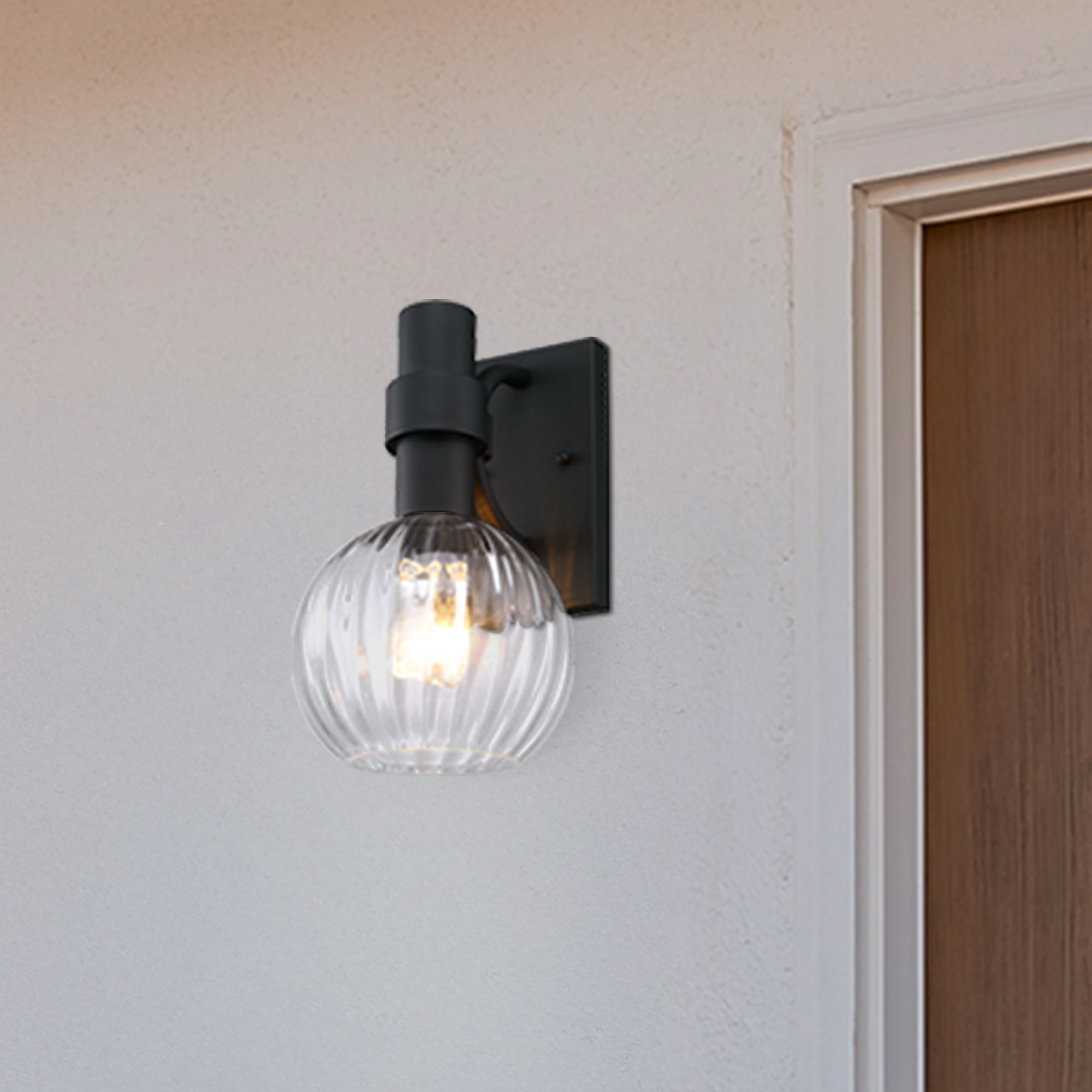 Image 4 Fernwood 7.5 in. 1-Light Black Outdoor Wall Sconce Light for Porches more views