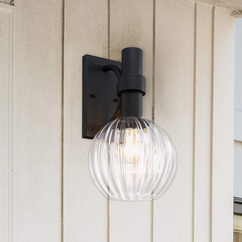 Image 1 Fernwood 9 in. 1-Light Black Outdoor Wall Sconce Light for Porches