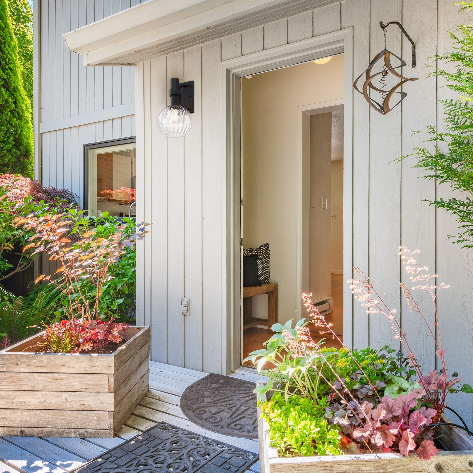 Image 7 Fernwood 9 in. 1-Light Black Outdoor Wall Sconce Light for Porches more views